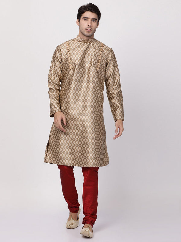 Men's Gold Cotton Silk Blend Kurta and Pyjama Set - Vastramay