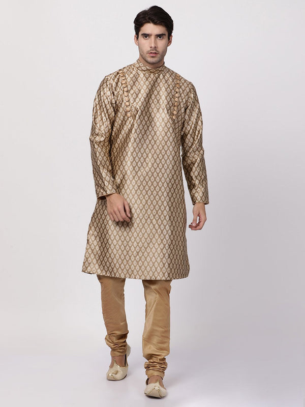 Men's Gold Cotton Silk Blend Kurta and Pyjama Set - Vastramay