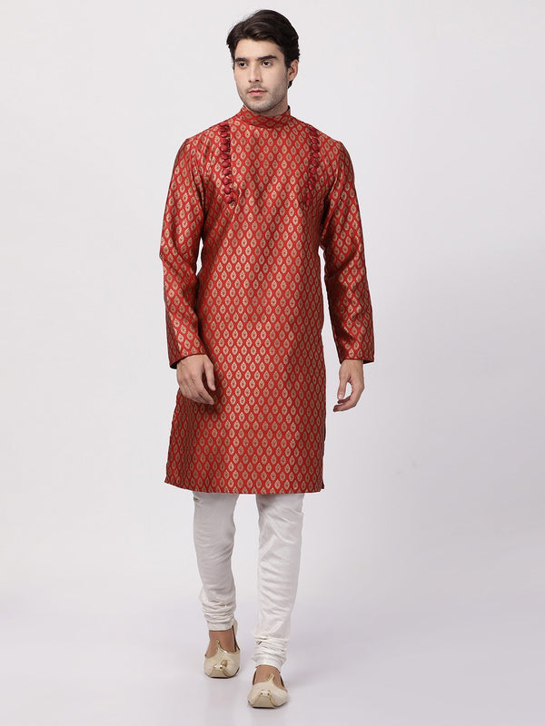 Men's Maroon Cotton Silk Blend Kurta and Pyjama Set - Vastramay