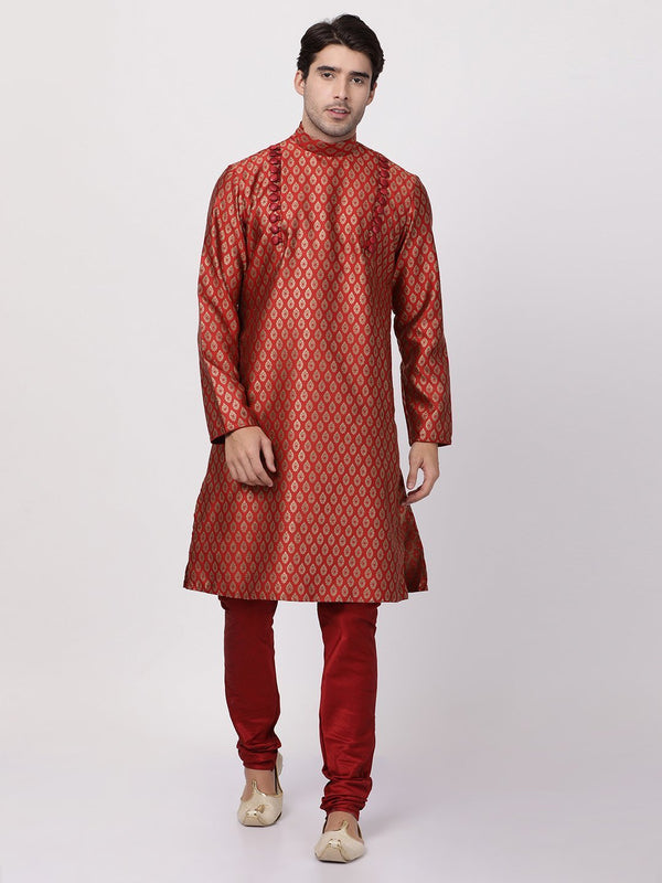 Men's Maroon Cotton Silk Blend Kurta and Pyjama Set - Vastramay