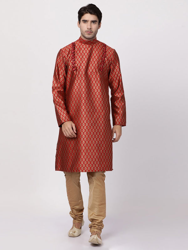 Men's Maroon Cotton Silk Blend Kurta and Pyjama Set - Vastramay