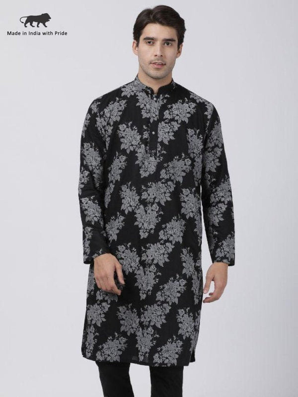 Men's Black Cotton Kurta - Vastramay