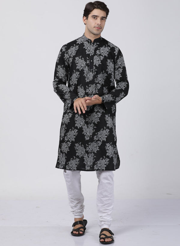 Men's Black Cotton Kurta and Pyjama Set - Vastramay