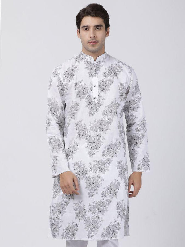 Men's White Cotton Kurta - Vastramay