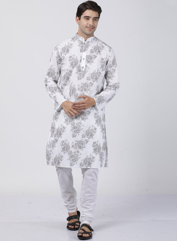 Men's White Cotton Kurta and Pyjama Set - Vastramay