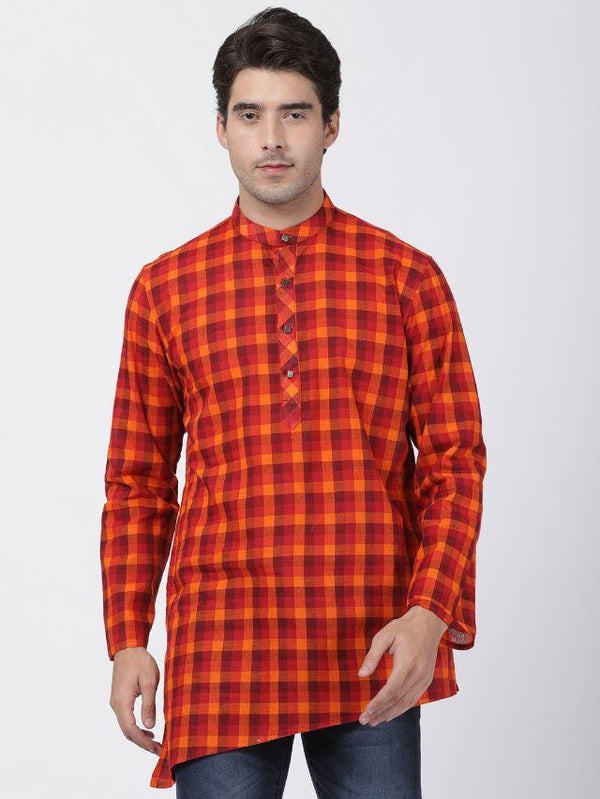 Men's Red Pure Cotton Kurta - Vastramay