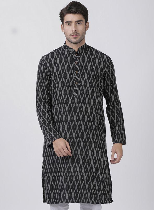 Men's Black Pure Cotton Kurta - Vastramay