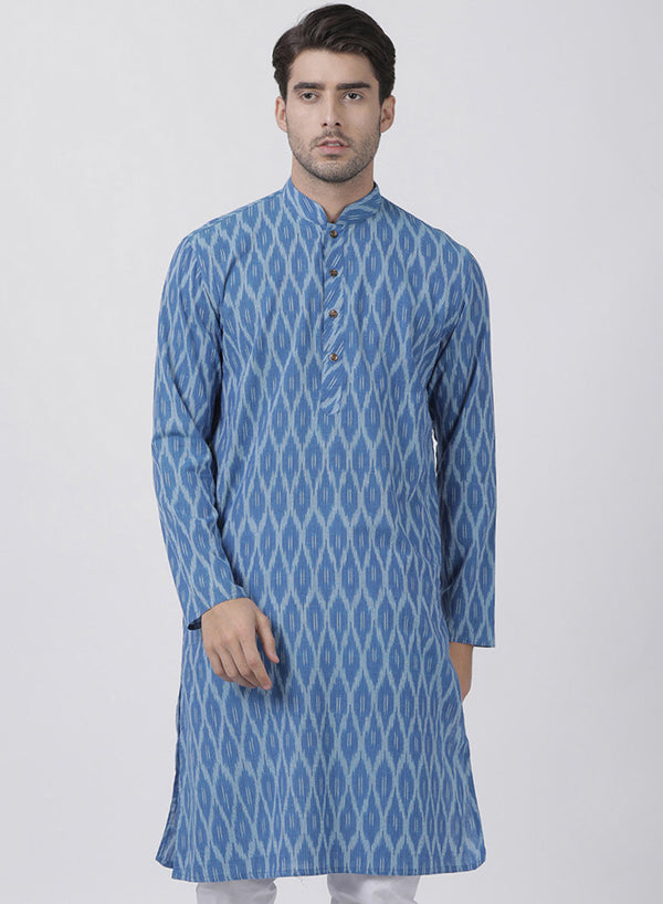 Jashvi Men's Blue Pure Cotton Kurta