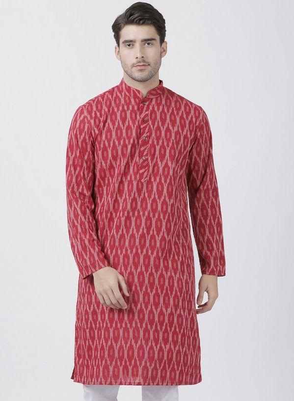 Men's Maroon Pure Cotton Kurta - Vastramay