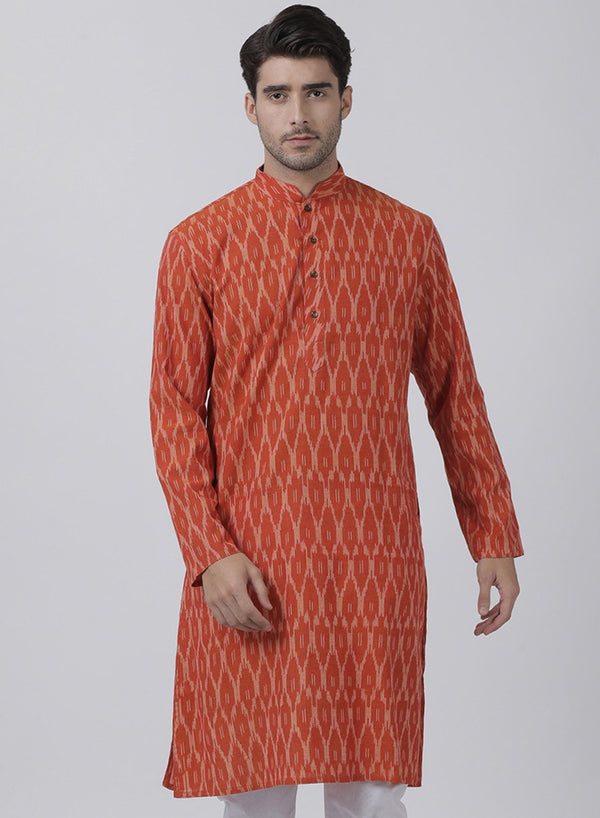 Men's Orange Pure Cotton Kurta - Vastramay