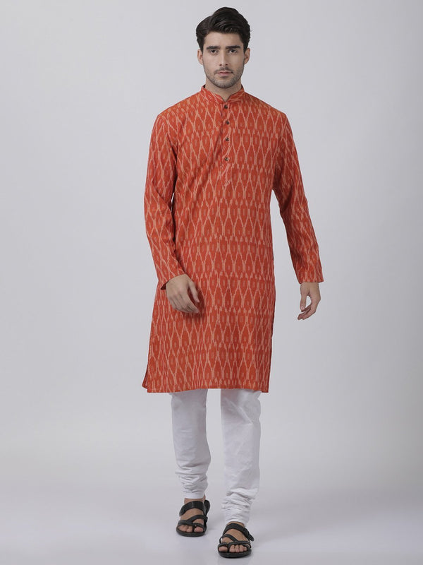 Men's Orange Pure Cotton Kurta and Pyjama Set - Vastramay