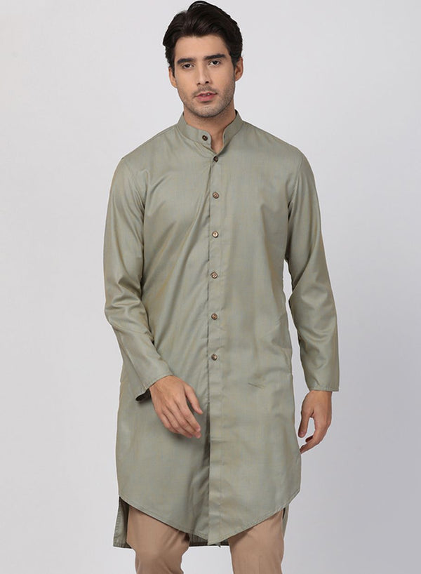 Men's Light Green Cotton Kurta - Vastramay