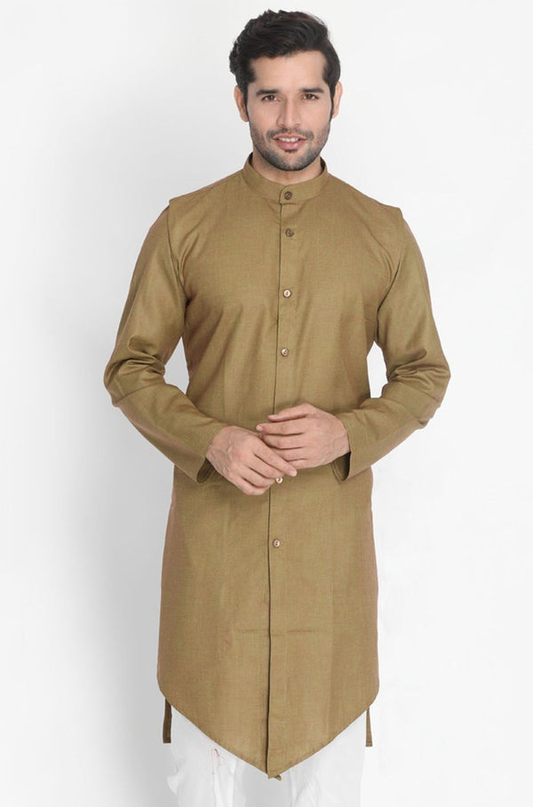 Men's Brown Cotton Kurta - Vastramay