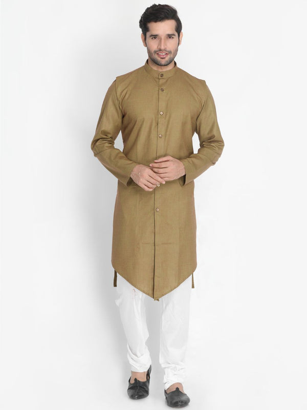 Men's Brown Cotton Blend Kurta and Pyjama Set - Vastramay