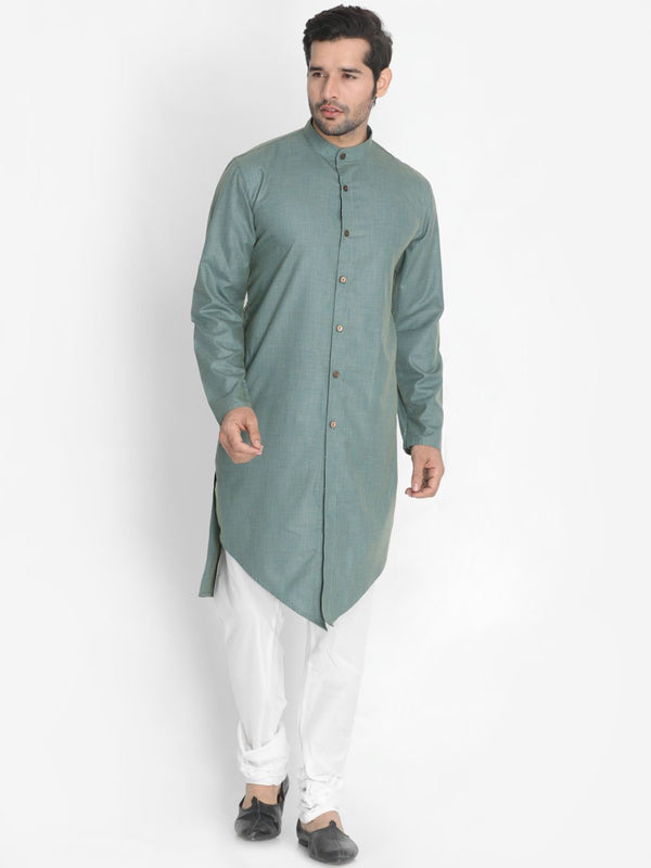 Men's Green Cotton Blend Kurta and Pyjama Set - Vastramay