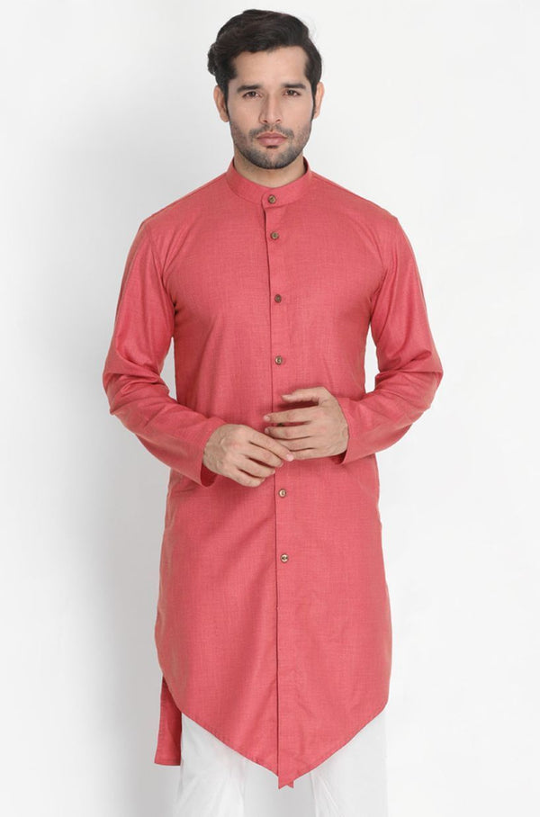 Men's Pink Cotton Kurta - Vastramay