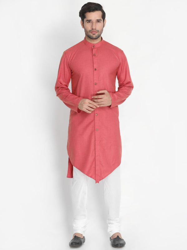 Men's Pink Cotton Blend Kurta and Pyjama Set - Vastramay