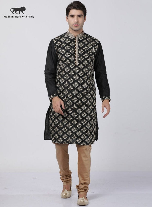 Men's Black Cotton Silk Blend Kurta and Pyjama Set - Vastramay