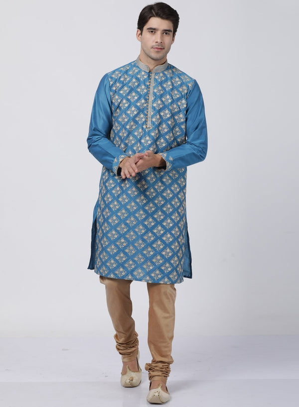 Men's Dark Green Cotton Silk Blend Kurta and Pyjama Set - Vastramay