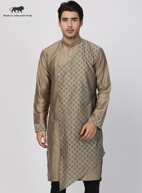 Men's Beige Cotton Silk Blend Kurta - Vastramay