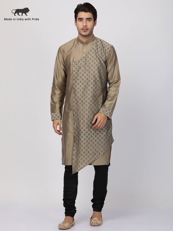 Men's Beige Cotton Silk Blend Kurta and Pyjama Set - Vastramay