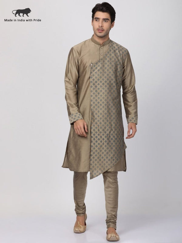 Men's Beige Cotton Silk Blend Kurta and Pyjama Set - Vastramay