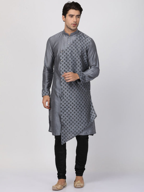 Men's Grey Cotton Silk Blend Kurta and Pyjama Set - Vastramay