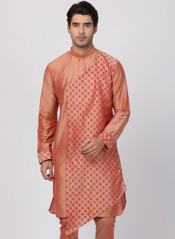 Men's Pink Cotton Silk Blend Kurta - Vastramay