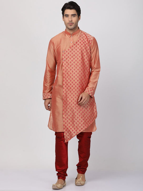 Men's Pink Cotton Silk Blend Kurta and Pyjama Set - Vastramay