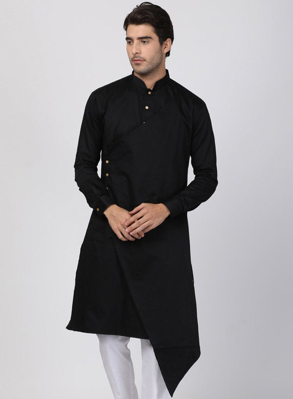 Men's Black Cotton Blend Kurta - Vastramay