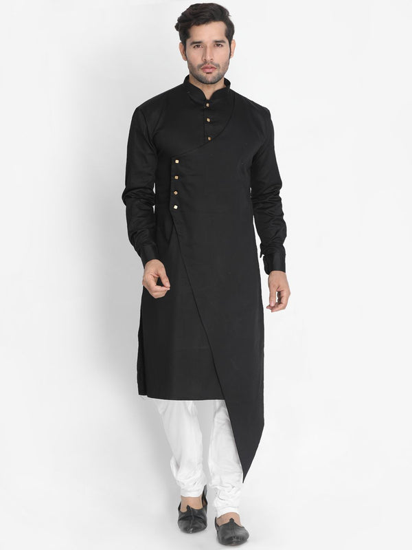 Men's Black Cotton Silk Blend Kurta and Pyjama Set - Vastramay