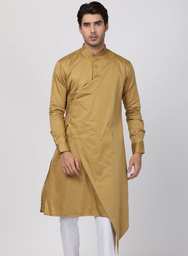 Jashvi Men's Beige Cotton Silk Blend Kurta