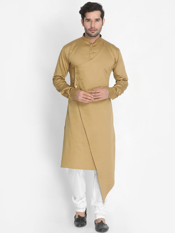 Men's Yellow Cotton Silk Blend Kurta and Pyjama Set - Vastramay