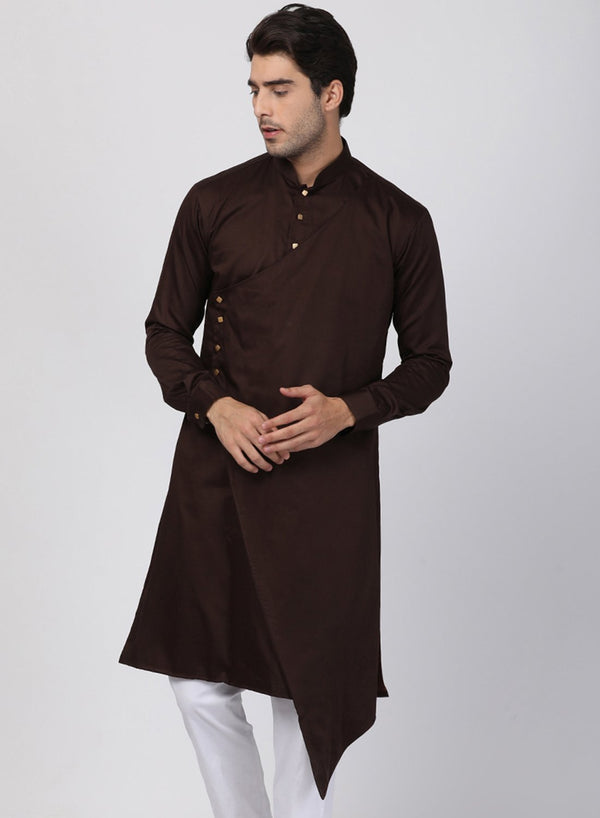 Men's Brown Cotton Blend Kurta - Vastramay