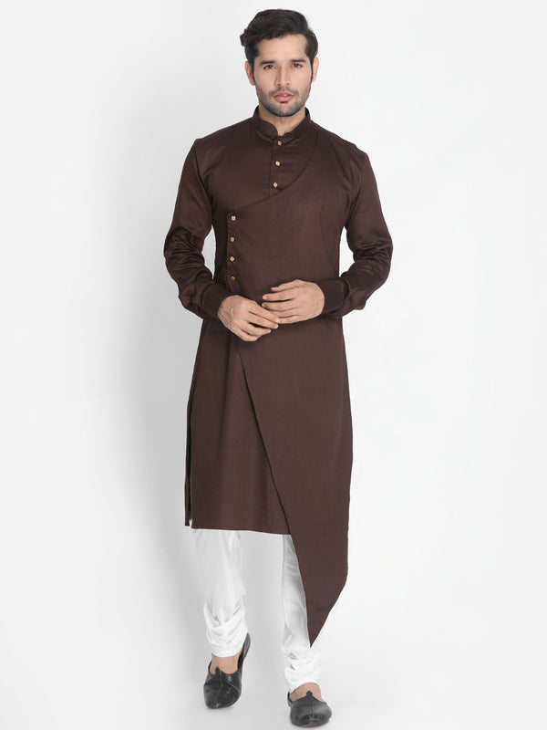 Men's Brown Cotton Silk Blend Kurta and Pyjama Set - Vastramay