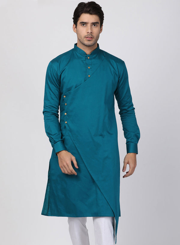 Jashvi Men's Blue Cotton Blend Kurta