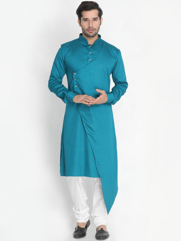 Men's Green Cotton Silk Blend Kurta and Pyjama Set - Vastramay