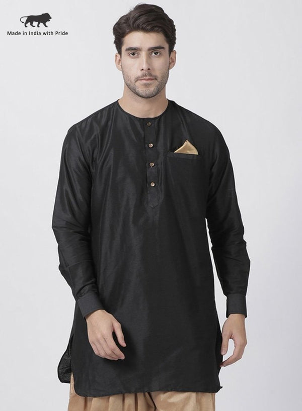 Men's Black Cotton Blend Kurta - Vastramay