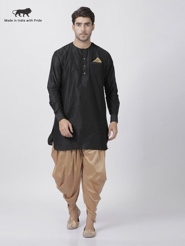 Men's Black Cotton Blend Kurta and Dhoti Pant Set - Vastramay