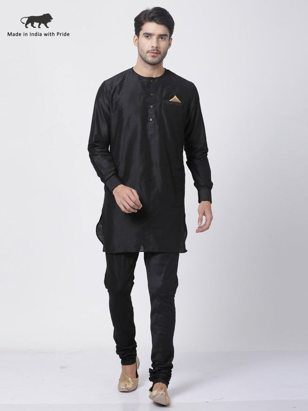 Men's Black Cotton Blend Kurta and Pyjama Set - Vastramay