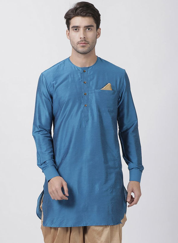 Men's Dark Blue Cotton Blend Kurta - Vastramay