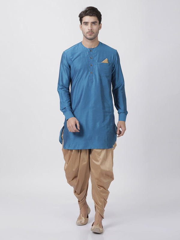 Men's Dark Blue Cotton Silk Blend Kurta and Pyjama Set - Vastramay