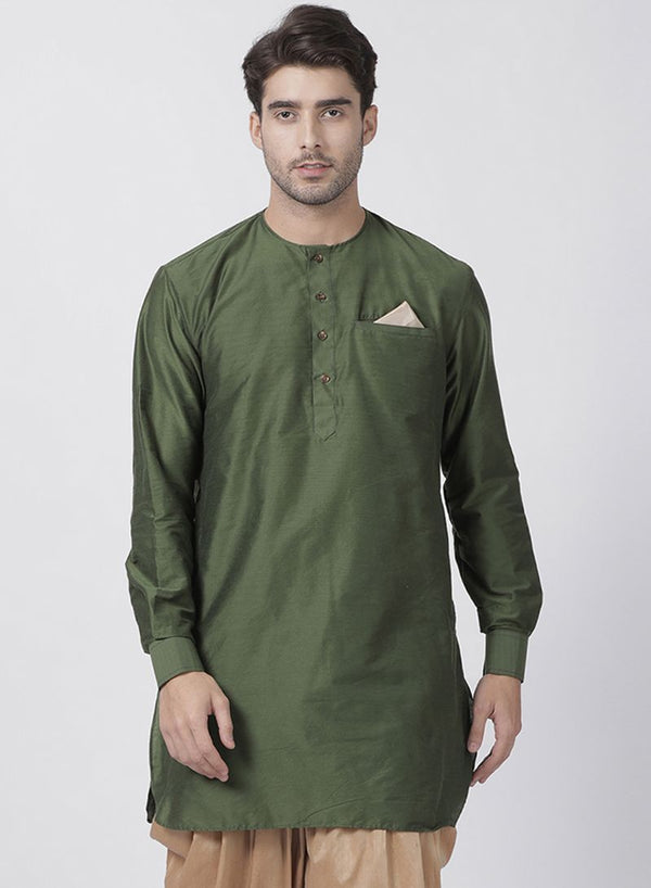 Men's Green Cotton Blend Kurta - Vastramay