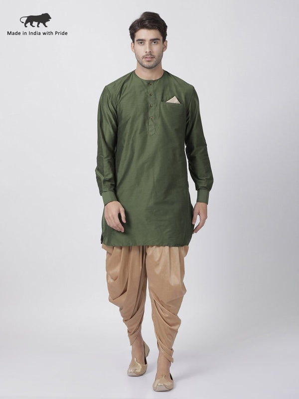 Men's Green Cotton Blend Kurta and Dhoti Pant Set - Vastramay