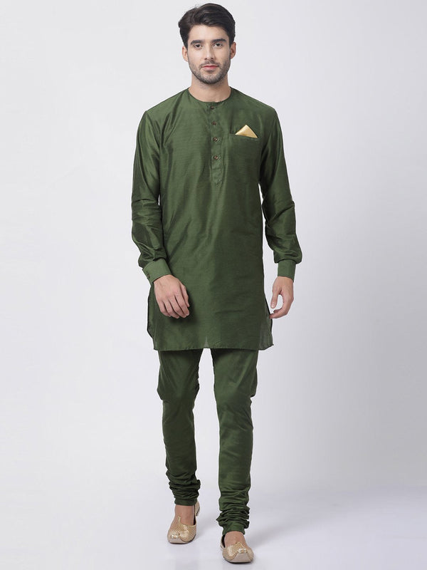 Men's Green Cotton Blend Kurta and Pyjama Set - Vastramay