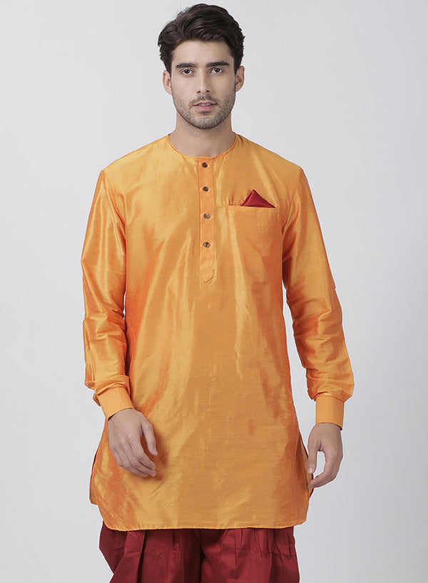 Men's Orange Cotton Blend Kurta - Vastramay