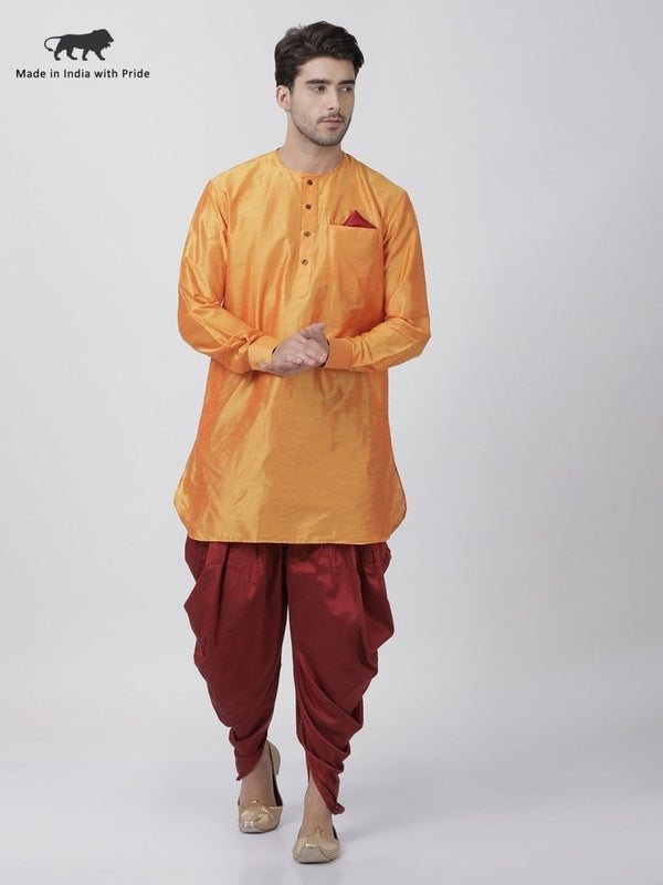 Men's Orange Cotton Blend Kurta and Dhoti Pant Set - Vastramay