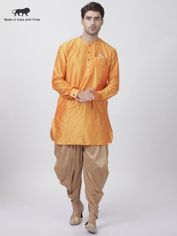 Men's Orange Cotton Blend Kurta and Dhoti Pant Set - Vastramay