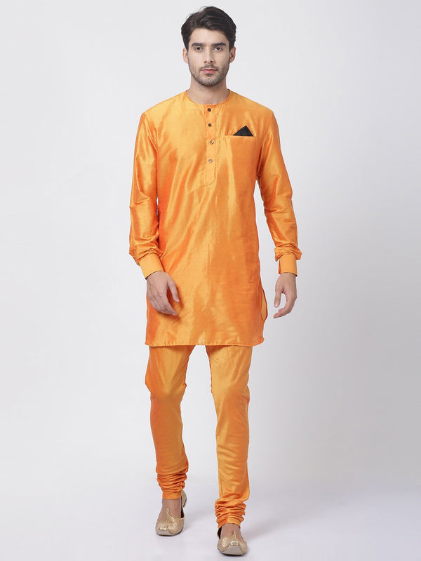 Men's Orange Cotton Blend Kurta and Pyjama Set - Vastramay