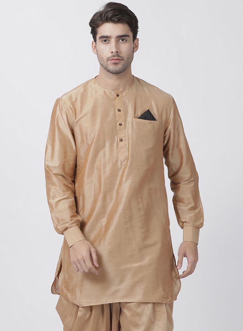 Men's Gold Cotton Blend Kurta